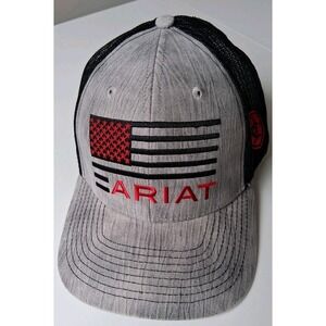 Ariat Mens US Flag Logo Mesh Adjustable Snapback Cap Hat Grey & Black